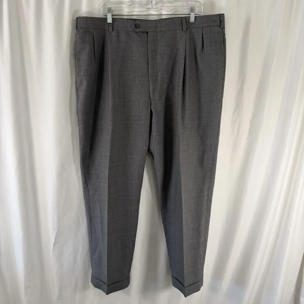 Austin Reed Wool Dress Pants Men's 40x30 Grey Pleated Button Zip Work Office